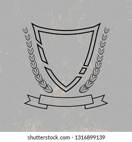 Vector emblem shield with ribbon on textured background