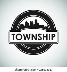 Vector Emblem with silhouette town and inscription "township"