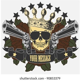 Vector emblem with a skull and pistols