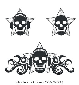 Vector emblem skull in tongues of flame, black on a white background for tattoos and print, silhouette