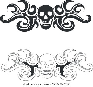 Vector emblem skull in tongues of flame, black on a white background for tattoos and print, silhouette