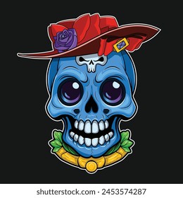 Vector emblem of a skull wearing a noble's hat. Print for t-shirts.