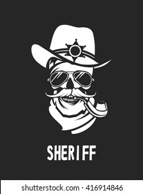 vector emblem steep dead sheriff skull retro black and white