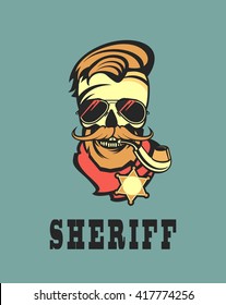 vector emblem steep dead sheriff skull in retro style