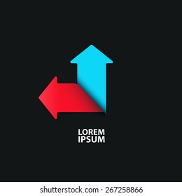 Vector emblem with sticker with two arrows on black background