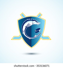 Vector emblem with sturgeon fish