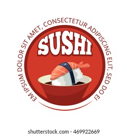 Vector emblem with sushi, traditional japan food. tamplate for cover or logo design. Illustrations with place for your text.