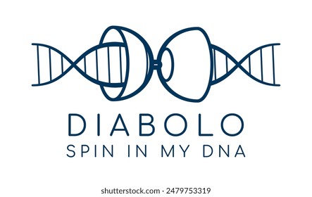 Vector emblem with symbol Diabolo and DNA. juggling diabolo. Text: Diabolo spin in my DNA. Isolated on white background