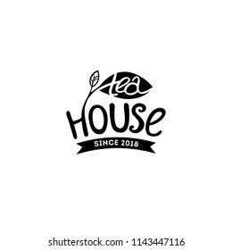 vector emblem for tea house. Lettering drawn logo for production