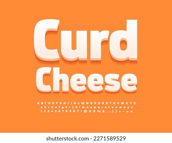 Vector emblem template Curd Cheese. Modern Alphabet letters, Numbers and Symbols set. Stylish 3D Font