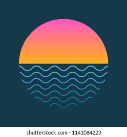 vector emblem travel, the sun over the sea, flat style, design element, icon tourism and travel
