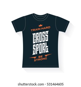 Vector emblem for t-shirt. Cross Sport - print with original lettering and motivating slogans