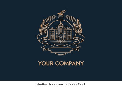 vector of emblem with university, school, or company building logo