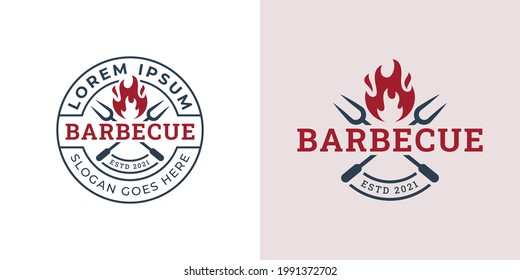 vector emblem with Vintage Retro style Rustic BBQ Grill, Barbecue, Barbeque Label Stamp Logo template