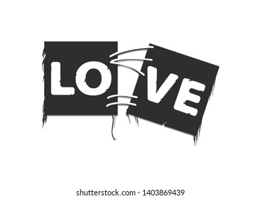 Vector emblem of word love with cord, vector illustration isolated on white background