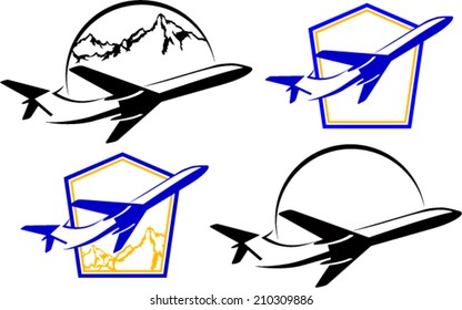 vector emblems label with airplanes and mountains