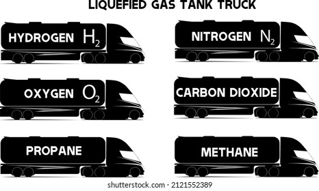 vector emblems and logos of tank trucks monochrome for the delivery and transportation of liquefied gas 