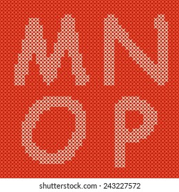 Vector embroidering alphabet. Letters MNOP. Font abc alphabet set.
