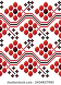 Vector embroidery with berries in black and red shades, creating a unique image. This seamless motif is ideal for textiles and prints, adding unique character and aesthetic charm to the project.