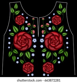 Vector embroidery ethnic flowers neck line flower design graphics fashion wearing