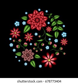 Vector embroidery ethnic flowers neck line flower design graphics fashion wearing.