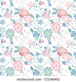 Vector Embroidery Floral Pattern
Seamless texture with stitch imitation botanical elements on white background