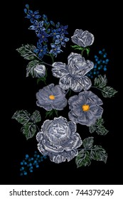 Vector embroidery with floral set. Fashion print