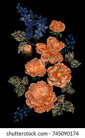 Vector embroidery with floral set. Fashion print