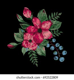 bordado vectorial con conjunto floral. Impresión a la moda.
