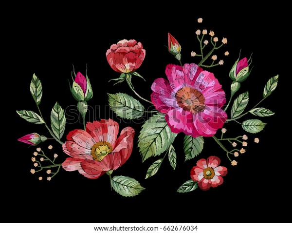 Vector Embroidery Flowers Stock Vector (Royalty Free) 662676034