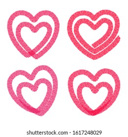 Vector embroidery hearts set isolated on white background. Vector illustration. Fashion decoration template. Love symbol for card, invitation, posters, placards, banners.