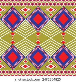 Vector embroidery pattern background, Geometric traditional triangle style, Blue and orange pattern knitting vintage, Design for textile, fabric, batik, kaftan, fibres