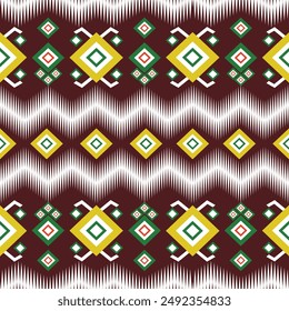 Vector embroidery pattern background, Geometric traditional triangle style, Blue and orange pattern knitting vintage, Design for textile, fabric, batik, kaftan, fibres