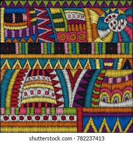 Vector Embroidery pattern. Colorful ornament for textile, home decor, fashion, fabric pattern. Tribal, Ethnic style.