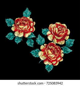 Vector embroidery with set of roses.