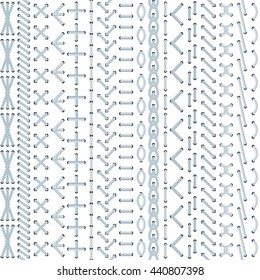 Vector embroidery stitch seamless pattern. Ethnic craft design. Cross borders. Sewing texture. Divider line