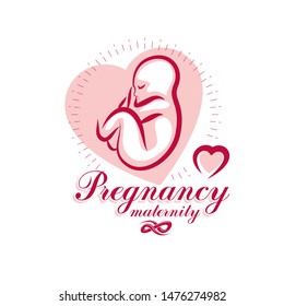 Vector embryo emblem isolated on white. New life beginning drawing. Maternity hospital conceptual logo