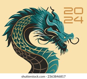vector emerald dragon. Set of symbols of Chinese New Year - dragon. Banner 2024