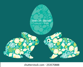 Vector emerald flowerals bunny rabbit silhouette Easter frame