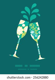 Vector emerald flowerals toasting wine glasses silhouettes pattern frame
