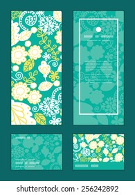 Vector emerald flowerals vertical frame pattern invitation greeting, RSVP and thank you cards set