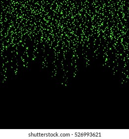 Vector emerald glitter particles background effect for luxury greeting rich card. Sparkling texture. Star dust sparks in explosion on black background
