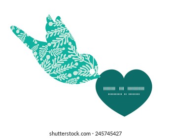 Vector emerald green plants birds holding heart silhouette frame pattern invitation greeting card template