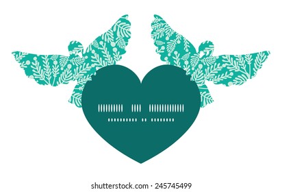 Vector emerald green plants birds holding heart silhouette frame pattern invitation greeting card template
