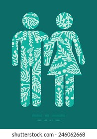 Vector emerald green plants couple in love silhouettes frame pattern invitation greeting card template