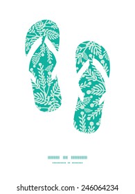 Vector emerald green plants flip flops silhouettes pattern frame