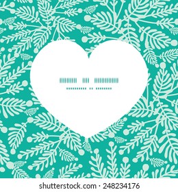Vector emerald green plants heart silhouette pattern frame
