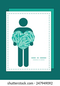 Vector emerald green plants man in love silhouette frame pattern invitation greeting card template