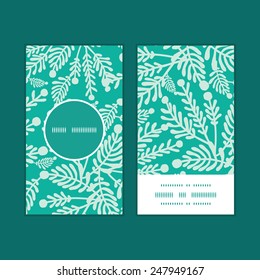 Vector emerald green plants vertical round frame pattern business cards set