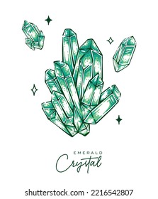 Vector Of Emerald Quartz Mineral Illustration Colorful Crystal Gemstone Drawing 